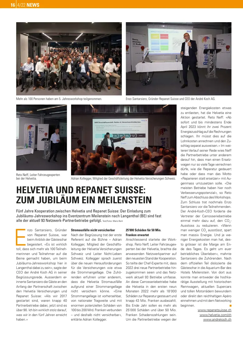 Vorschau: Helvetia und Repanet Suisse: Zum Jubiläum ein Meilenstein