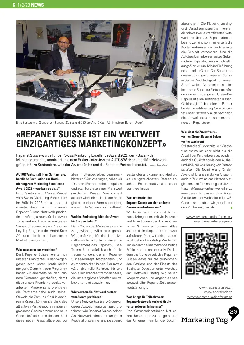 Vorschau: «Repanet Suisse ist ein weltweit einzigartiges Marketingkonzept»